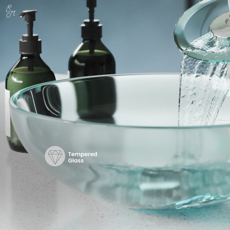 Cascade 16.5 Glass Vessel Sink with Faucet, Clear