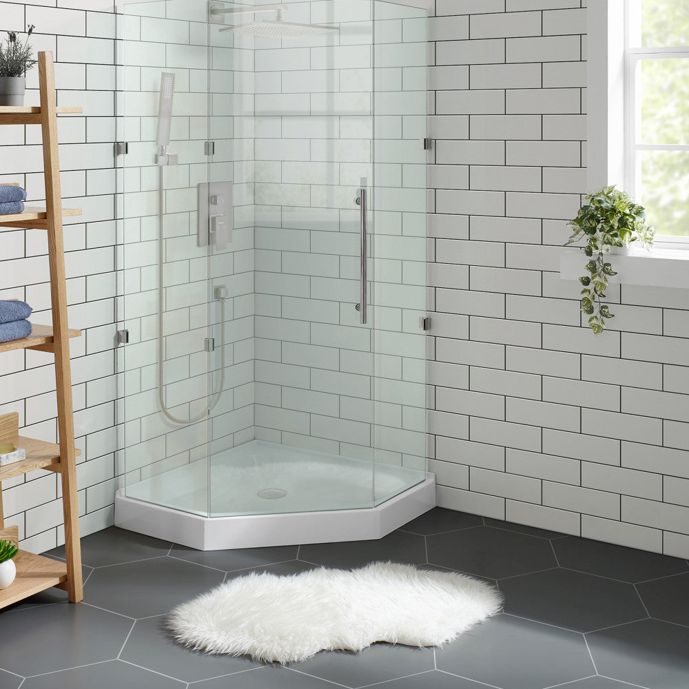 Voltaire 42" x 42" Acrylic White, Single-Threshold, Center Drain, Neo-angle Shower Base