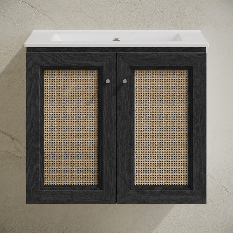 Classe 24" Wall-Mounted Bathroom Vanity in Black Oak with Centerset Faucet Holes Vanity Top