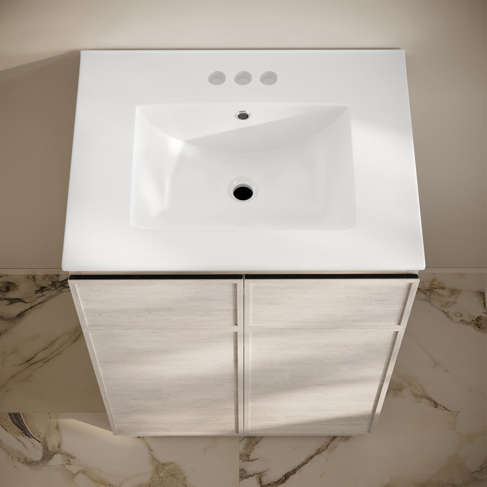 St. Tropez 24" Freestanding Bathroom Vanity in White Oak with 3-Hole Centerset Sink Top