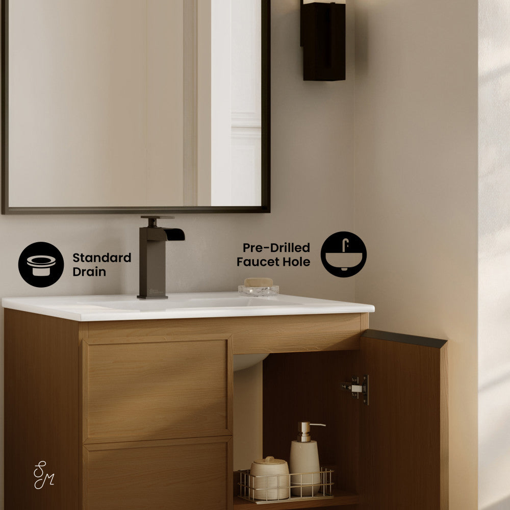 St. Tropez 24" Freestanding Bathroom Vanity in Brown Oak with Sink Top