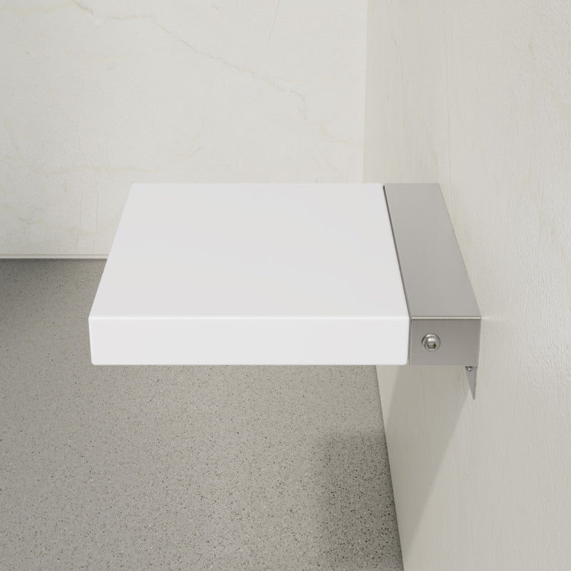 Avenir 14" x 13" Folding Wall-Mounted Shower Seat in Glossy White, PU Leather Padded
