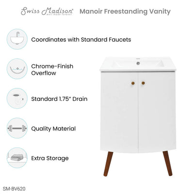 Manoir 24" Freestanding Bathroom Vanity in White with Sink Top