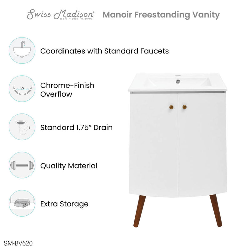 Manoir 24" Freestanding Bathroom Vanity in White with Sink Top