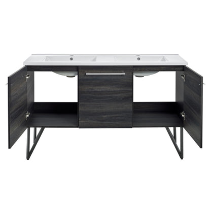 Annecy 60" Freestanding Bathroom Vanity in Black Walnut with Sink Top