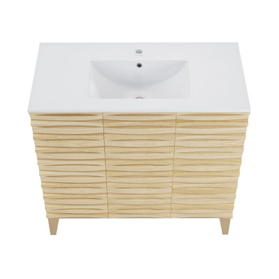 Cascade 36" Natural oak Bath Vanity With White Ceramic Sink Top