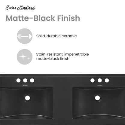 48" 3-Hole Widespread Double Basin Vanity Sink Top in Matte Black