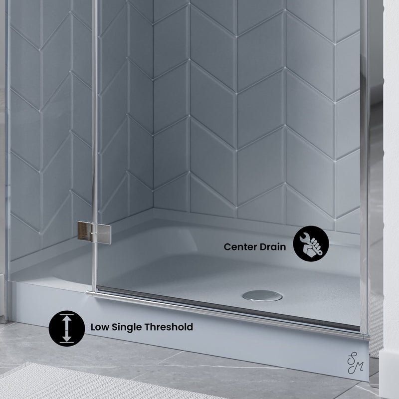 Voltaire 48" x 32" Single-Threshold, Center Drain, Shower Base in Grey