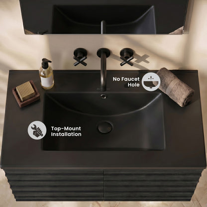 30" Zero Hole Vanity Sink Top in Matte Black