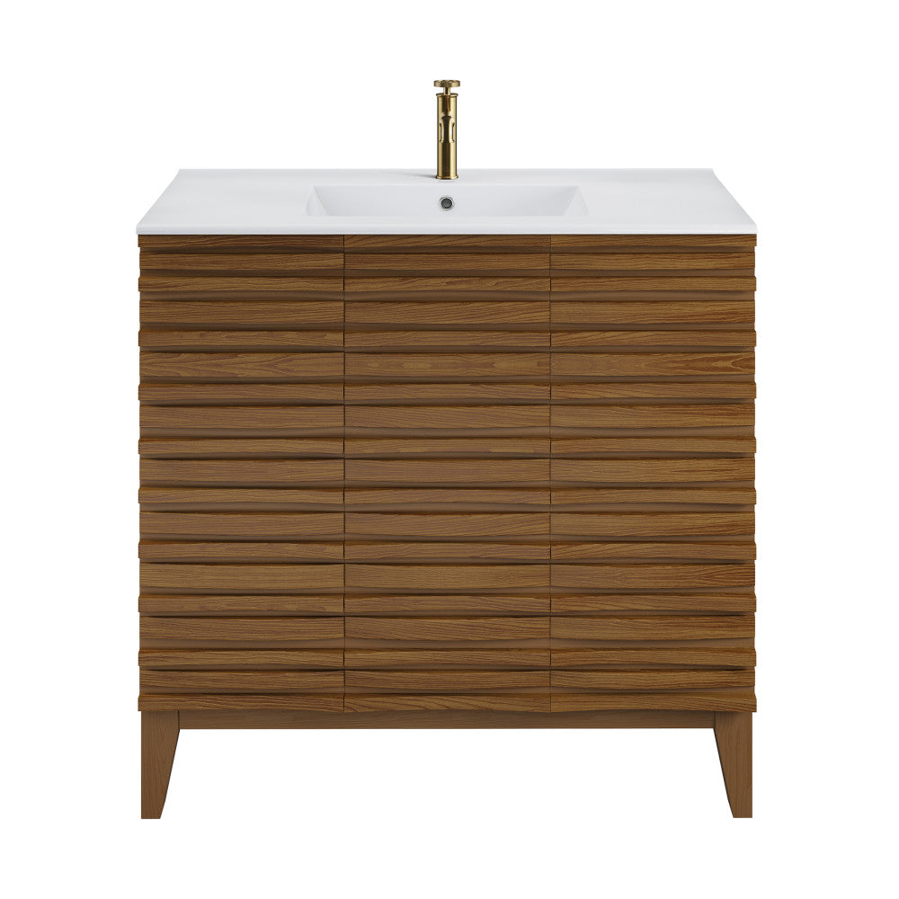 Cascade 36" Brown oak Bath Vanity With White Ceramic Sink Top