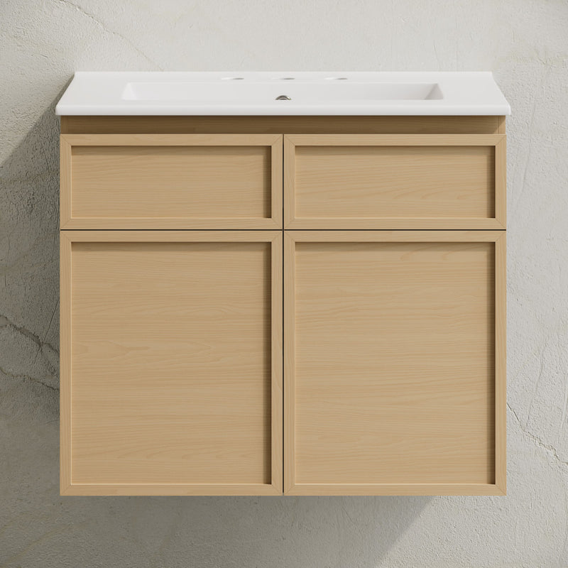 St. Tropez 24" Wall-Mounted Bathroom Vanity in Natural Oak with 3-Hole Widespread Sink Top