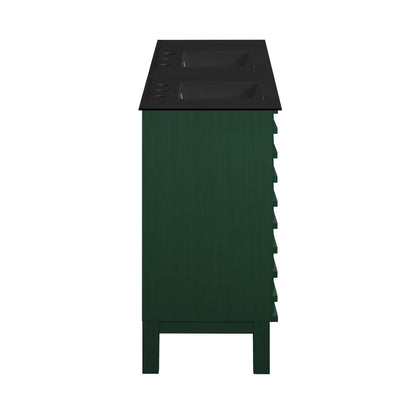 Cascade 48" Freestanding Bathroom Vanity in Green Oak with Black 3-Hole Centerset Double Basin Sink Top