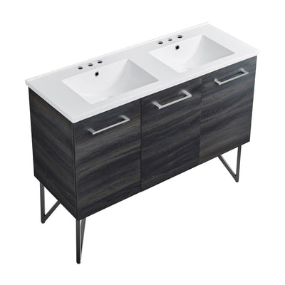 Annecy 48 in. Black Walnut, Double Basin Bathroom Vanity With White, 3-Hole Ceramic Sink Top