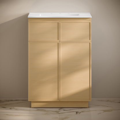 St. Tropez 24" Freestanding Bathroom Vanity in Natural Oak with 3-Hole Widespread Sink Top