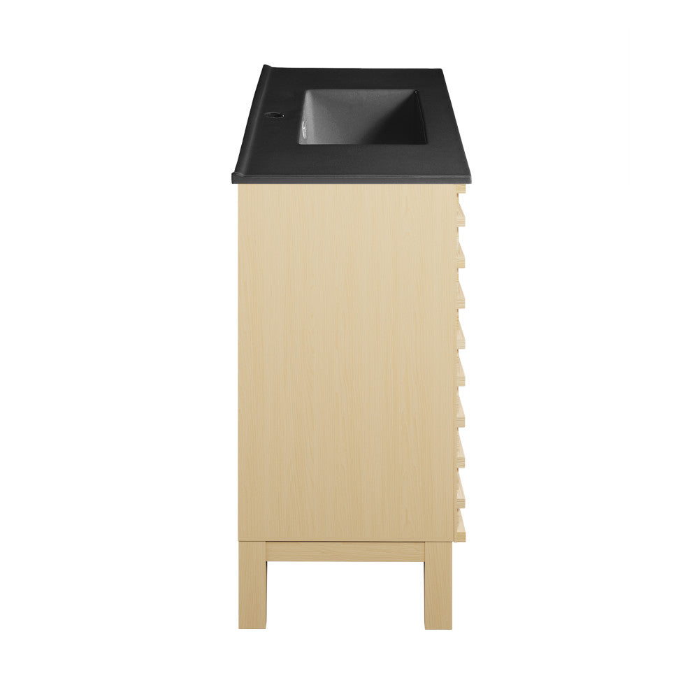 Cascade 48 in. Natural Oak Bathroom Vanity With Black Ceramic Sink Top