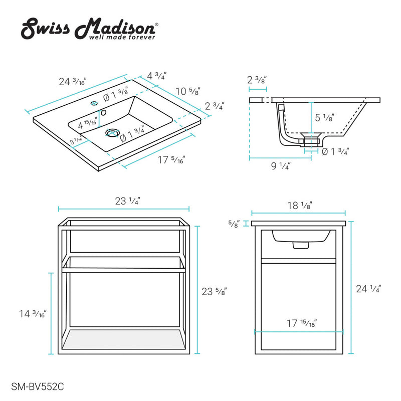 Pierre 24 Single, Open Shelf, Chrome Metal Frame Bathroom Vanity