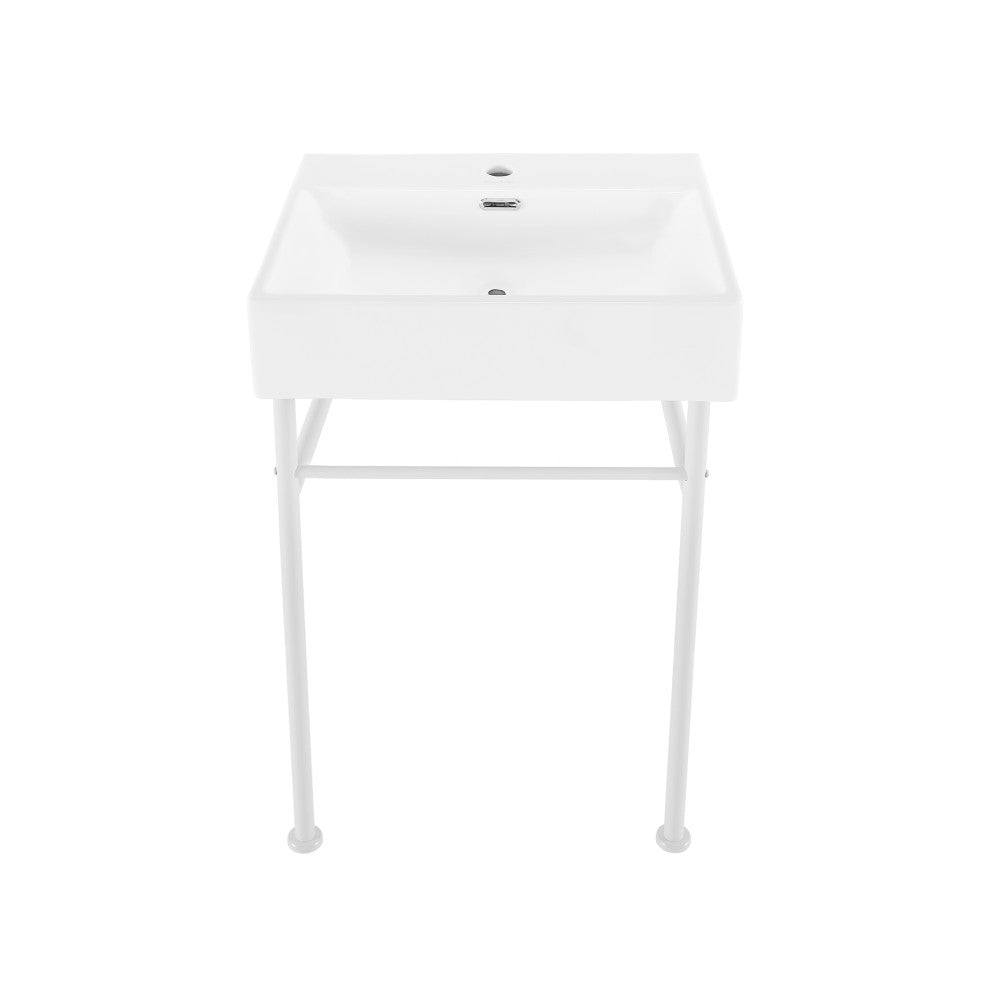 Claire 24 Ceramic Console Sink White Basin Matte White Legs