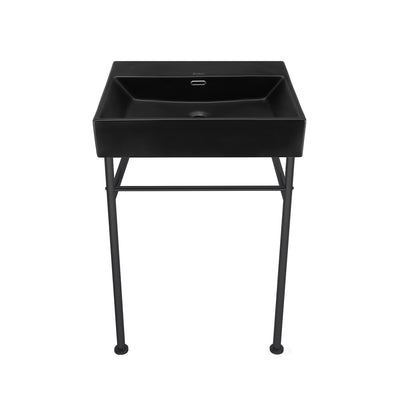 Claire 24" Rectangle Matte Black Zero Hole Console Sink with Matte Black Legs