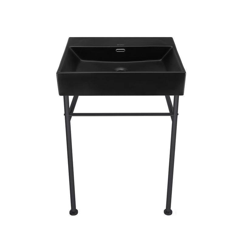 Claire 24" Rectangle Matte Black Zero Hole Console Sink with Matte Black Legs