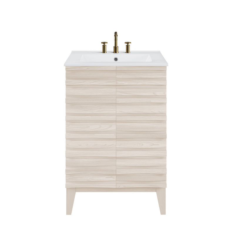 Cascade 24 in. White Oak Bathroom Vanity With White, 3-Hole Ceramic Sink Top