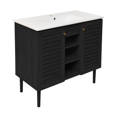 Bron 36" Freestanding Bathroom Vanity in Black Oak with Sink Top