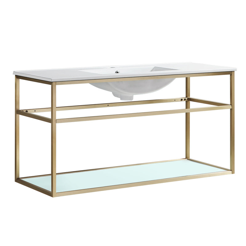 Pierre 48 Single, Open Shelf, Gold Metal Frame Bathroom Vanity