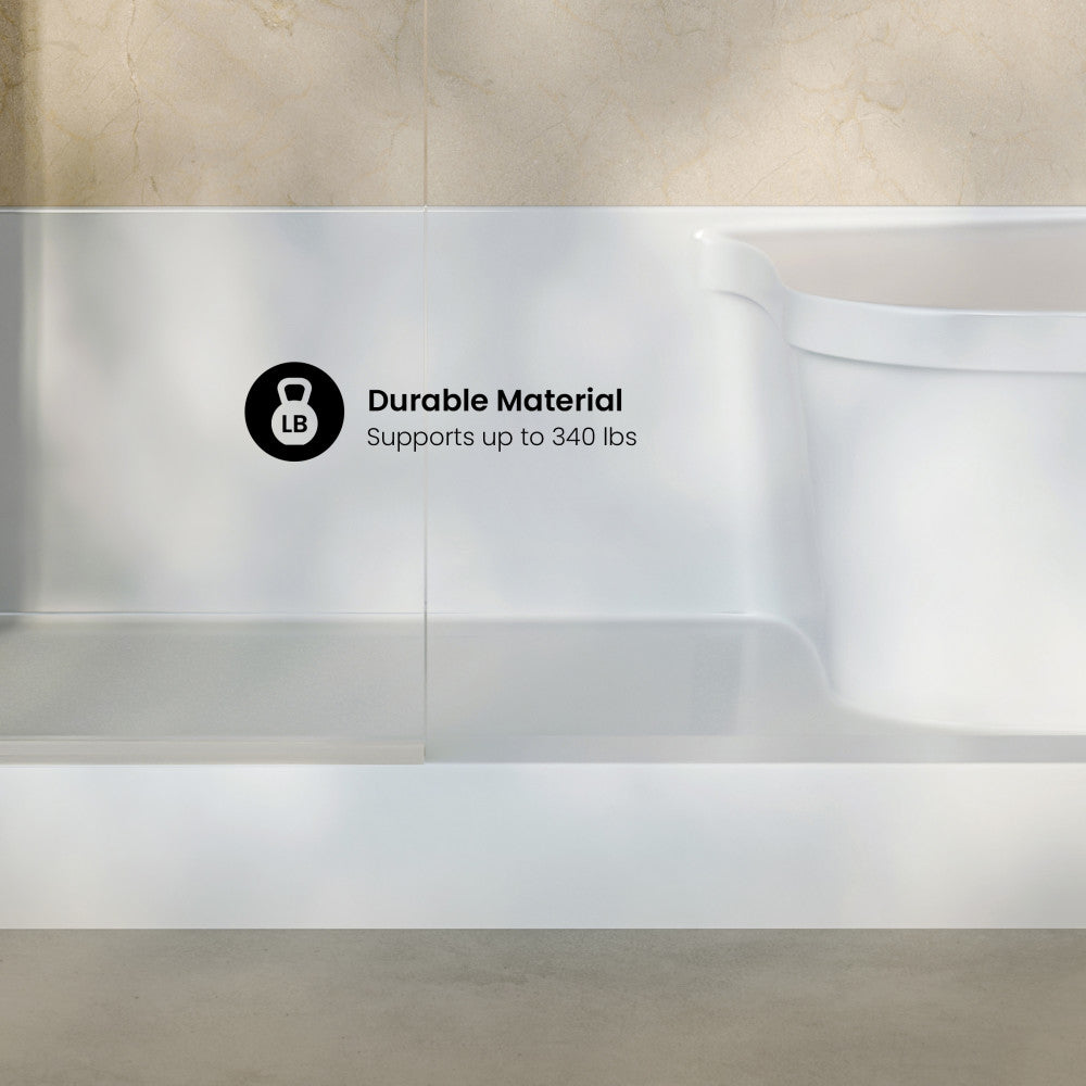 Aquatique 60" x 32" Single Threshold Shower Base With Left Hand Drain and Integral Right Hand Seat in White