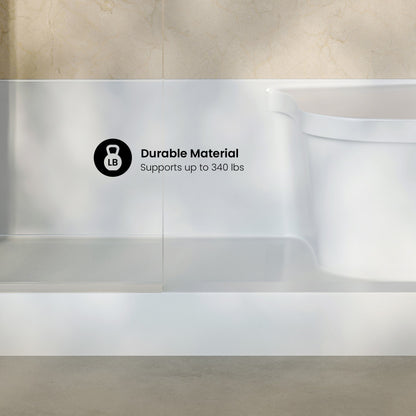 Aquatique 60" x 32" Single Threshold Shower Base With Left Hand Drain and Integral Right Hand Seat in White