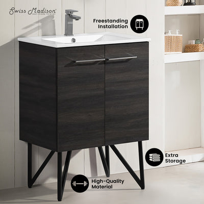 Annecy 24" Freestanding Bathroom Vanity in Black Walnut with Sink Top