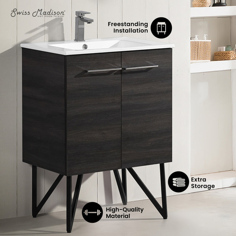 Annecy 24" Freestanding Bathroom Vanity in Black Walnut with Sink Top