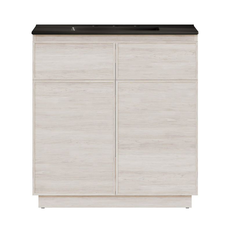 St. Tropez 36" Freestanding Bathroom Vanity in White Oak with Black 3-Hole Widespread Sink Top