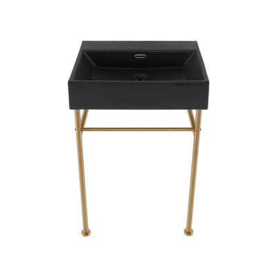 Claire 24" Rectangle Matte Black Zero Hole Console Sink with Brushed Gold Legs