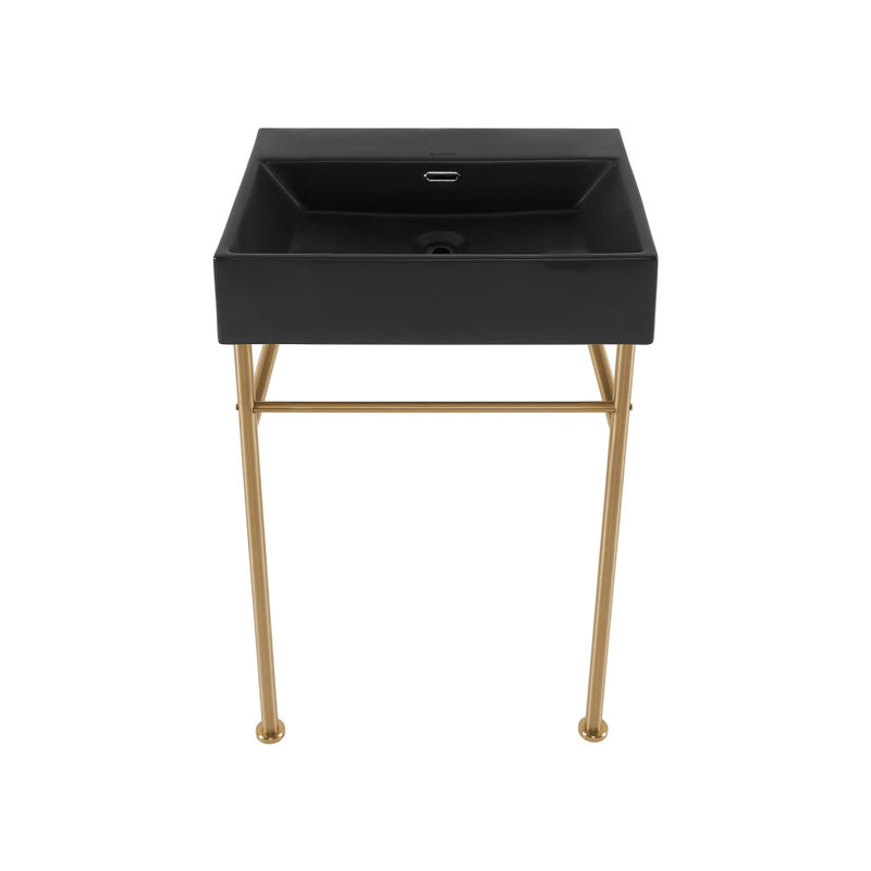 Claire 24" Rectangle Matte Black Zero Hole Console Sink with Brushed Gold Legs