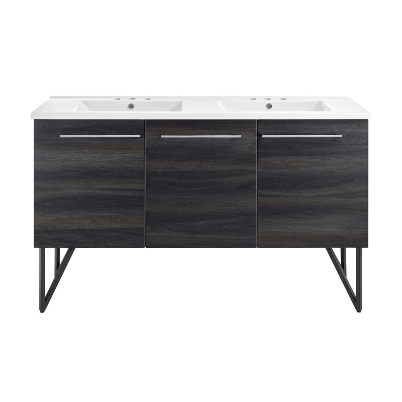 Annecy 60 in. Black Walnut, Double Basin Bathroom Vanity With White, 3-Hole Artificial Stone Sink Top