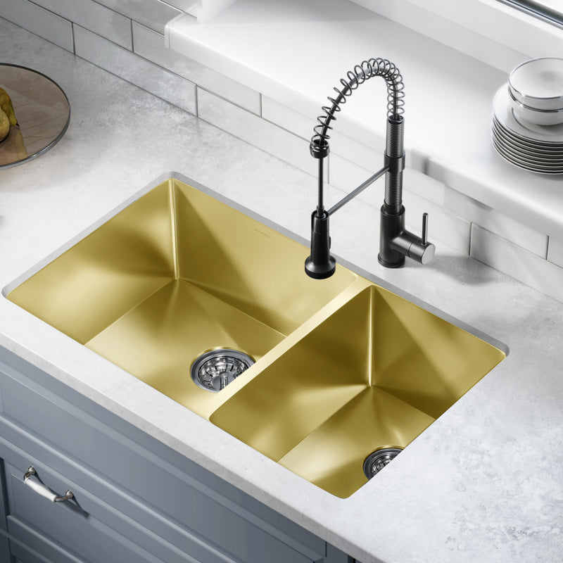 Rivage 33 x 20 Stainless Steel, Dual Basin, Undermount Kitchen Sink in Gold