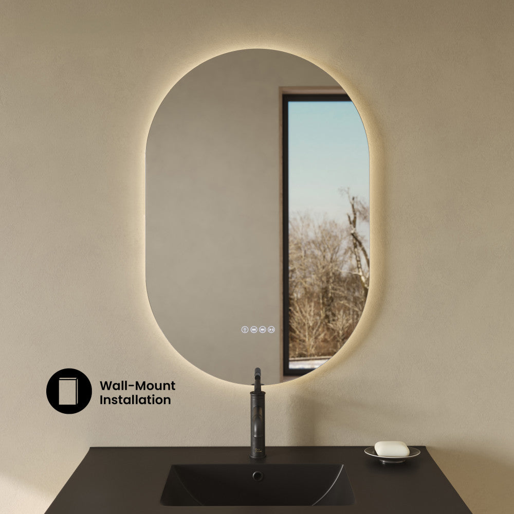 Aura 24" x 36" Pill Shaped LED Anti-Fog Smart Mirror with Bluetooth