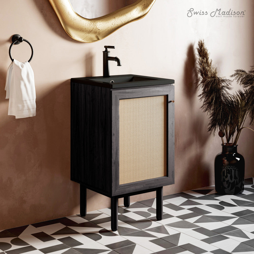 Classe 18" Freestanding Bathroom Vanity in Black Oak with Black Sink Top