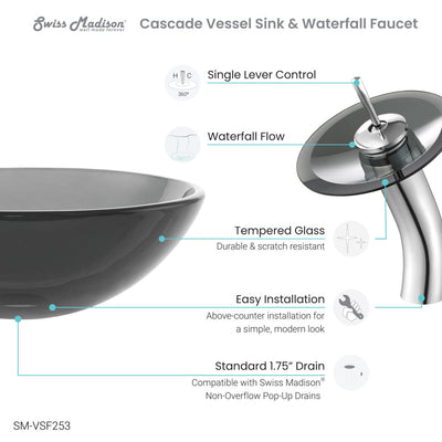 Cascade 16.5 Color Glass Vessel Sink with Faucet, Black