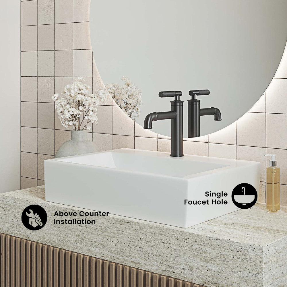 Claire 20 Rectangle Ceramic Vessel Sink, Matte White