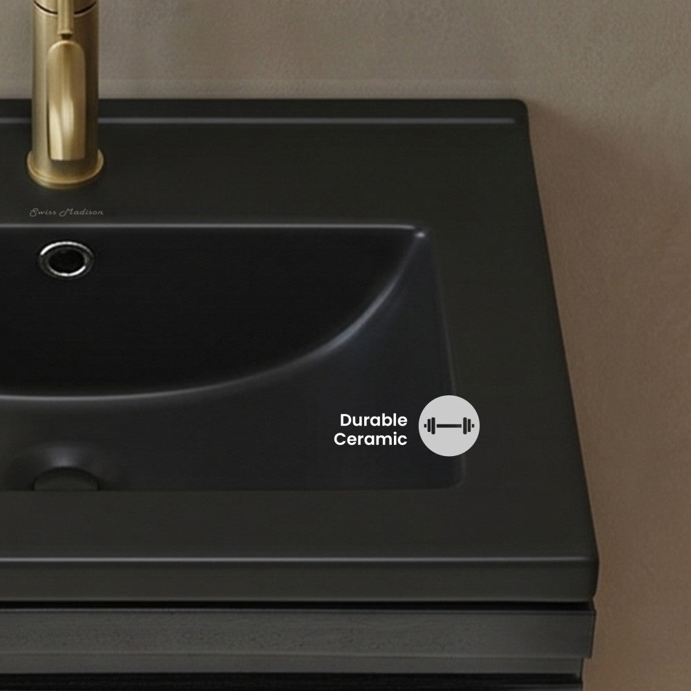 18" Ceramic Square Vanity Sink Top in Matte Black