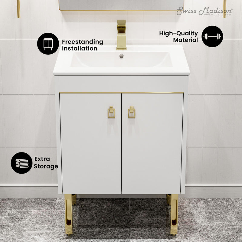 Lumiere 24" Freestanding Bathroom Vanity in White with Sink Top