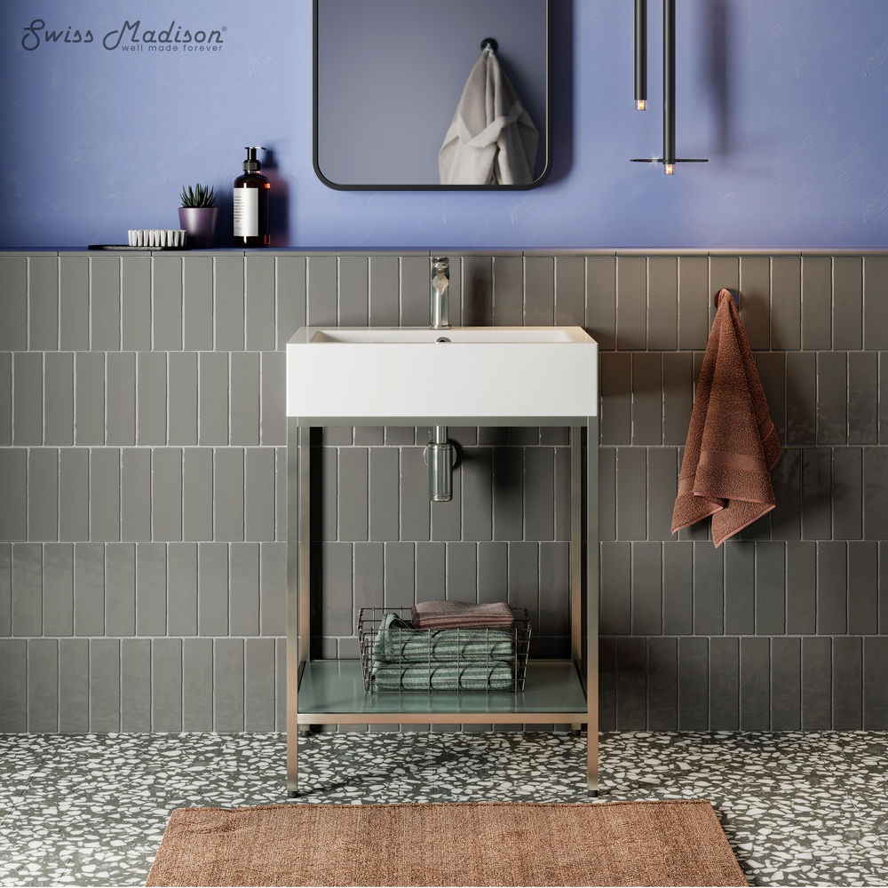Pierre 24" Open Shelf Chrome Frame Freestanding Bathroom Vanity with Sink Top