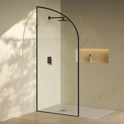 Demi 34 x 76 Framed Fixed 3/8 in. (10mm) Clear Tempered Glass Shower Door with Black Matte Frame