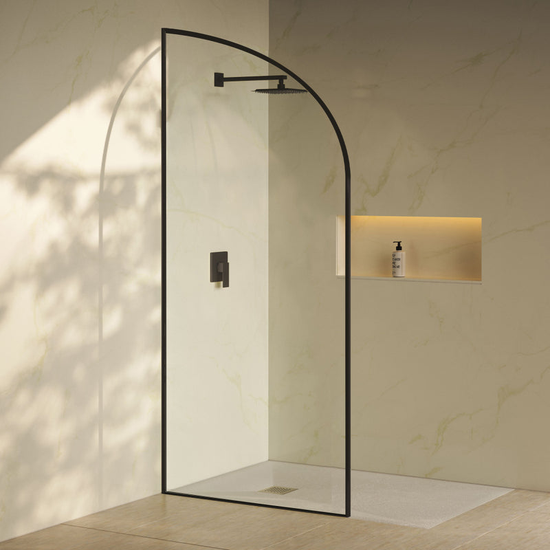Demi 34 x 76 Framed Fixed 3/8 in. (10mm) Clear Tempered Glass Shower Door with Black Matte Frame