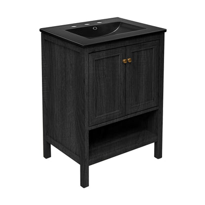 Chateau 24" Freestanding Bathroom Vanity in Black Oak with Black 3-Hole Widespread Sink Top
