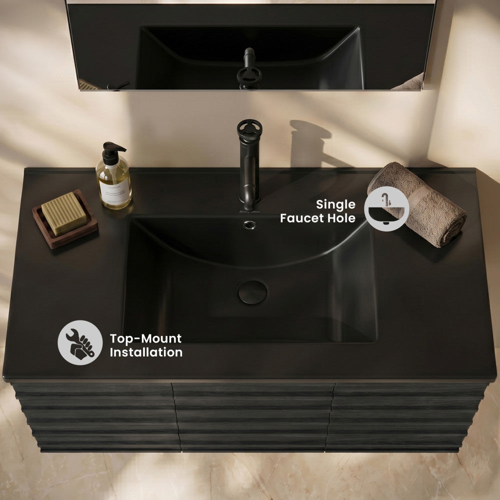 36" Ceramic Vanity Top with Single Faucet Hole in Matte Black