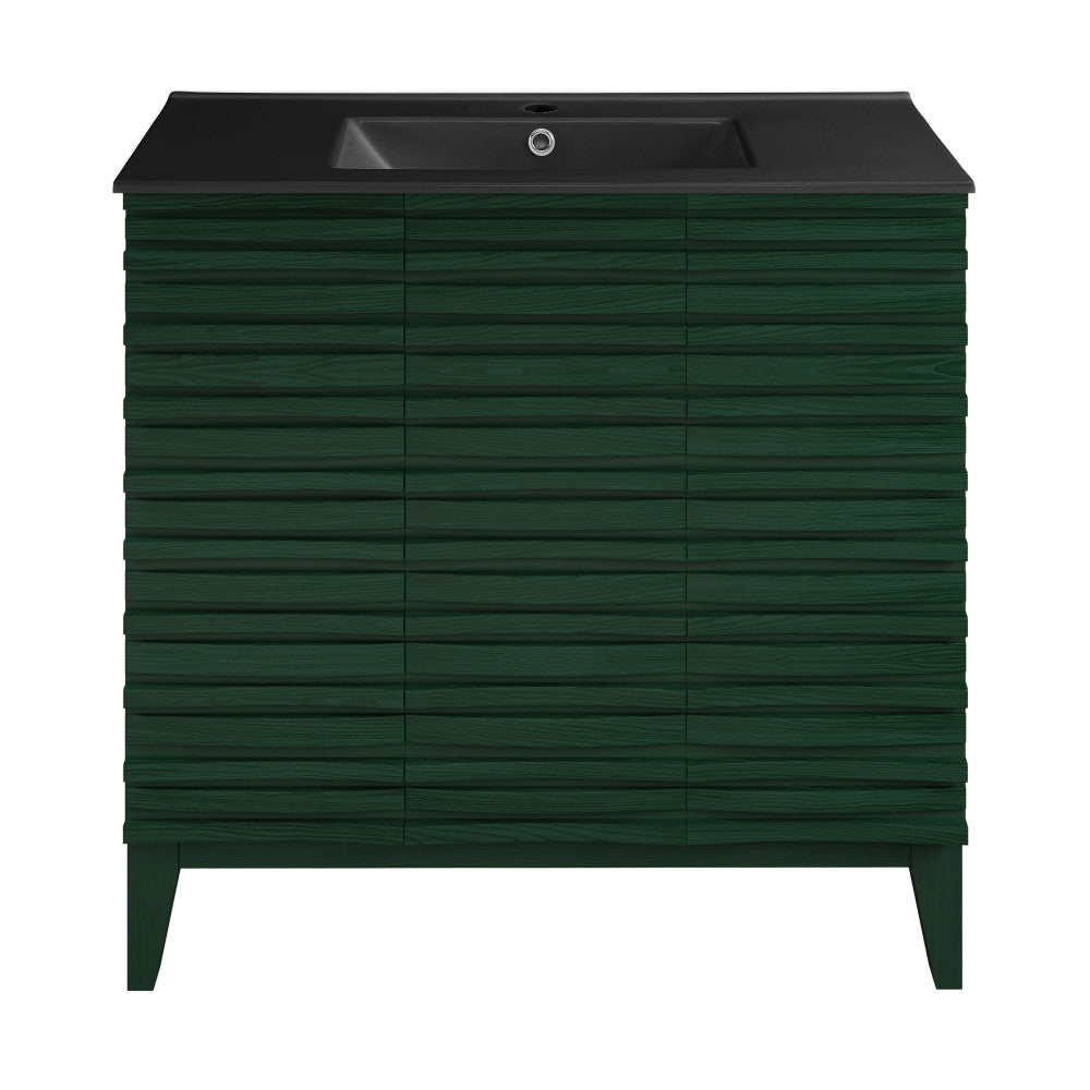Cascade 36" Freestanding Bathroom Vanity in Green Oak with Black Sink Top