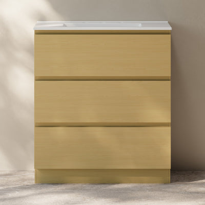 Liberte 30" Freestanding Bathroom Vanity in Natural Oak with 3-Hole Widespread Sink Top