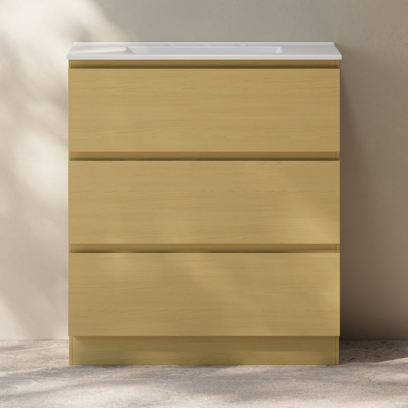 Liberte 30" Freestanding Bathroom Vanity in Natural Oak with 3-Hole Widespread Sink Top