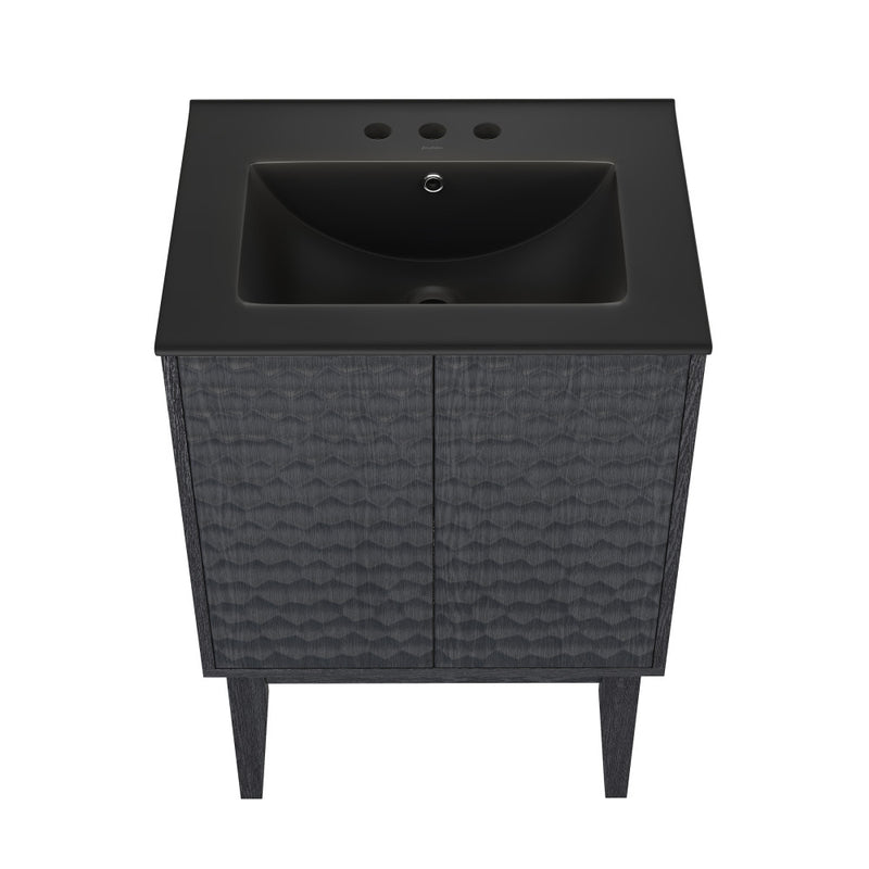 Bosse 24" Freestanding Bathroom Vanity in Black Oak with Black 3-Hole Centerset Sink Top